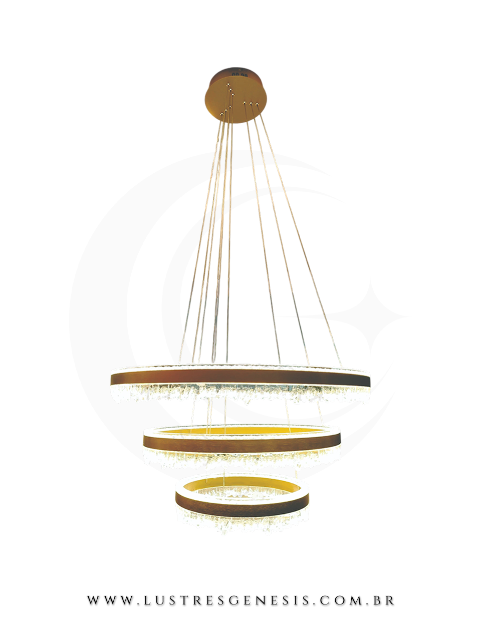 Lustre Pendente Moderno Metal Acr&iacute;lico LED QD05459 Dourado Bivolt 228W 3000K &Oslash;40x60x80cm, Sala de Jantar, P&eacute; Direito Duplo